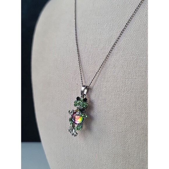 Silver Tone Adjustable Rhinestone Frog Pendant Necklace Vintage READ Description - Picture 5 of 10